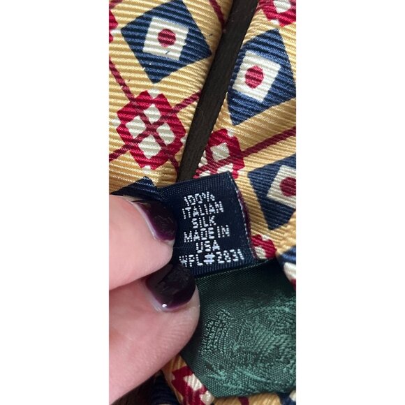 Vintage Men’s Tommy Hilfiger Tie 100% Silk Geometric Pattern Yellow Blue Red Whi - Picture 6 of 6
